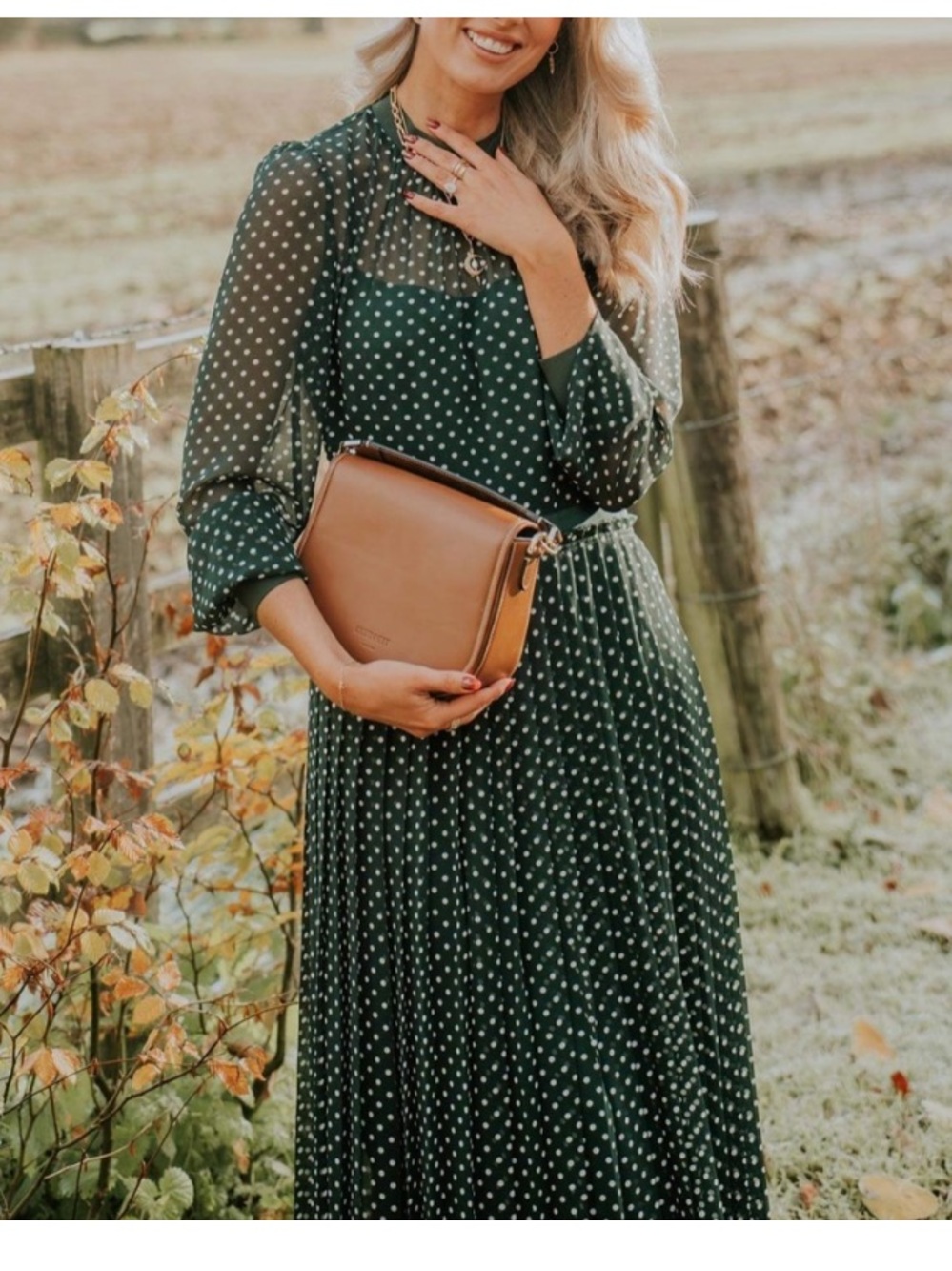 LK Bennett Dark Avery Green Polka Dot Midi Dress